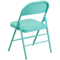 2 Pk. HERCULES COLORBURST Series Tantalizing Teal Triple Braced & Double Hinged Metal Folding Chair