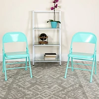 2 Pk. HERCULES COLORBURST Series Tantalizing Teal Triple Braced & Double Hinged Metal Folding Chair