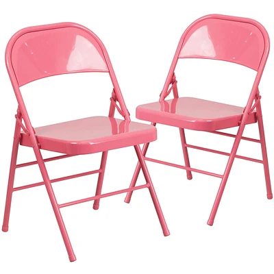 2 Pk. HERCULES COLORBURST Series Bubblegum Pink Triple Braced & Double Hinged Metal Folding Chair