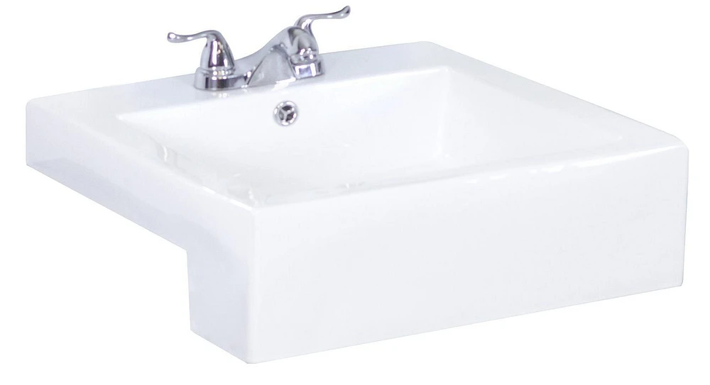 American Imaginations 20.25-in. W Semi-Recessed White Bathroom Vessel Sink Set For 3H4-in. Center Faucet AI-31244