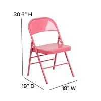 2 Pk. HERCULES COLORBURST Series Bubblegum Pink Triple Braced & Double Hinged Metal Folding Chair