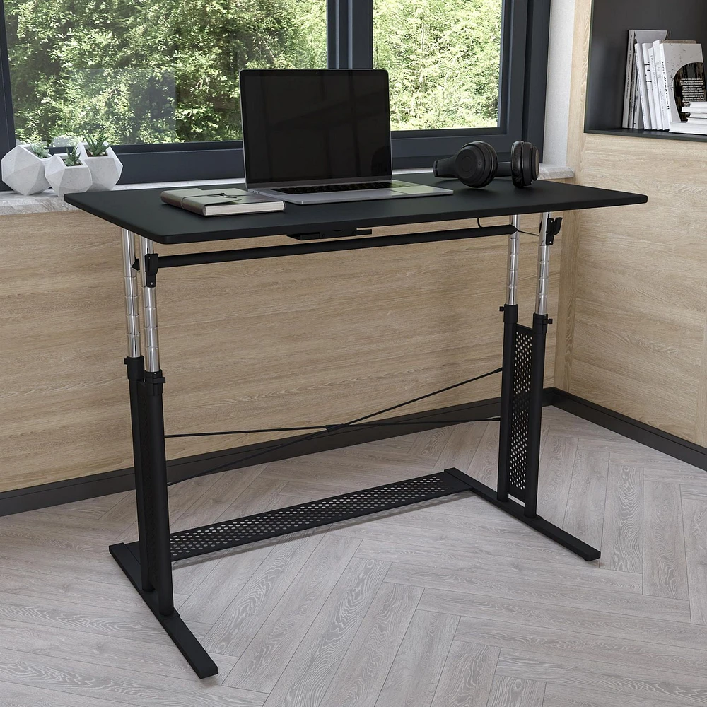 Height Adjustable 39.25"W x 23.75"D x 27.25-35.75"H Office Table in Black