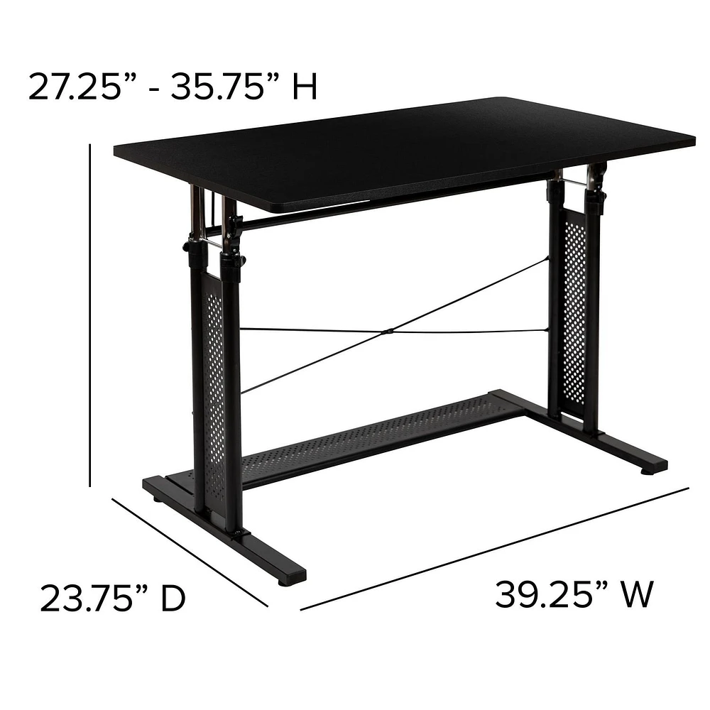 Height Adjustable 39.25"W x 23.75"D x 27.25-35.75"H Office Table in Black