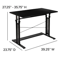 Height Adjustable 39.25"W x 23.75"D x 27.25-35.75"H Office Table in Black