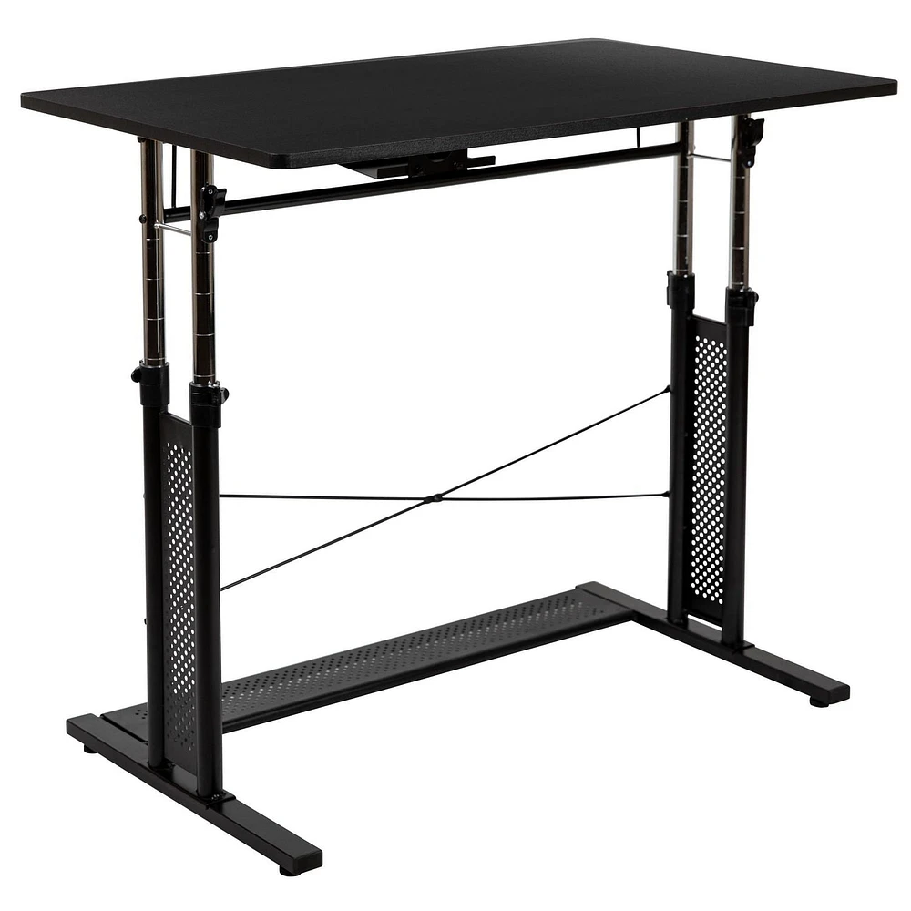 Height Adjustable 39.25"W x 23.75"D x 27.25-35.75"H Office Table in Black