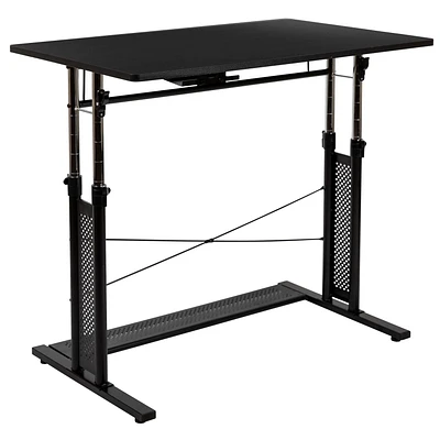 Table de bureau en noir à hauteur réglable, 39,25 po larg x 23,75 po prof. x 27,25 à 35,75 po haut.