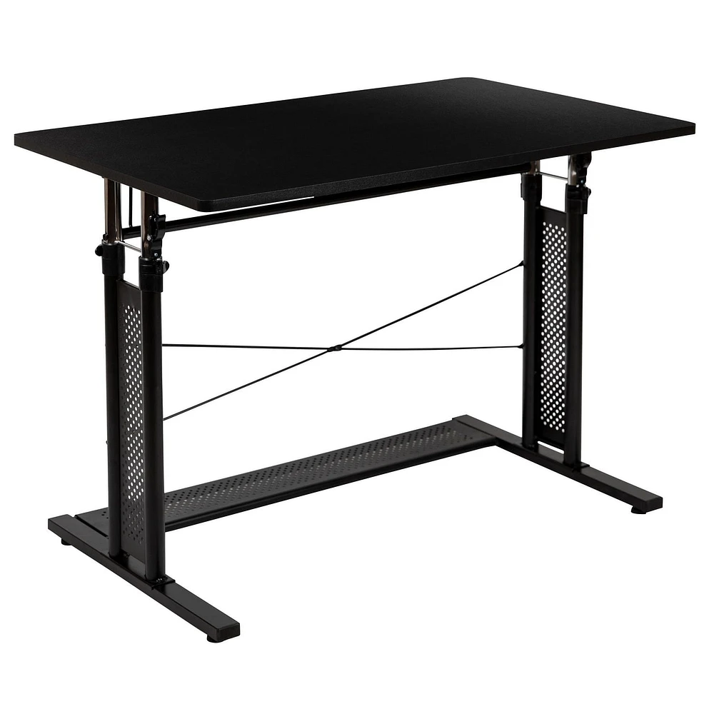 Height Adjustable 39.25"W x 23.75"D x 27.25-35.75"H Office Table in Black