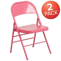 2 Pk. HERCULES COLORBURST Series Bubblegum Pink Triple Braced & Double Hinged Metal Folding Chair