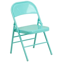 2 Pk. HERCULES COLORBURST Series Tantalizing Teal Triple Braced & Double Hinged Metal Folding Chair