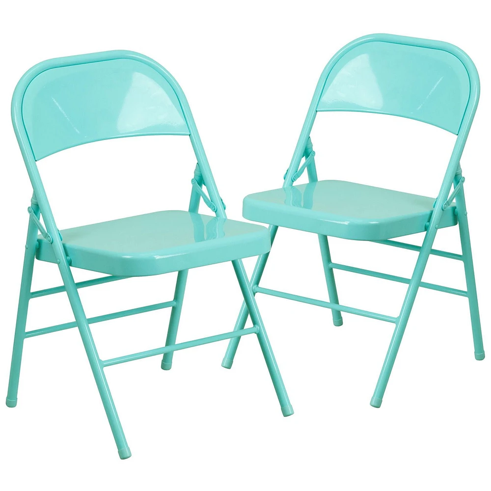 2 Pk. HERCULES COLORBURST Series Tantalizing Teal Triple Braced & Double Hinged Metal Folding Chair