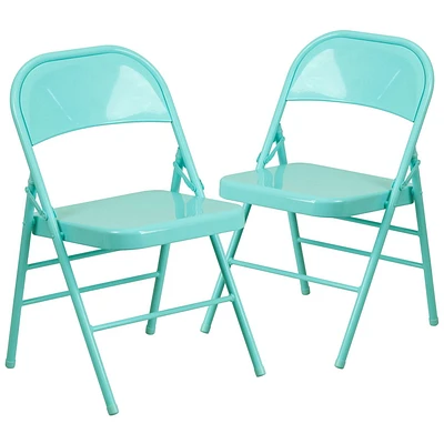 2 Pk. HERCULES COLORBURST Series Tantalizing Teal Triple Braced & Double Hinged Metal Folding Chair