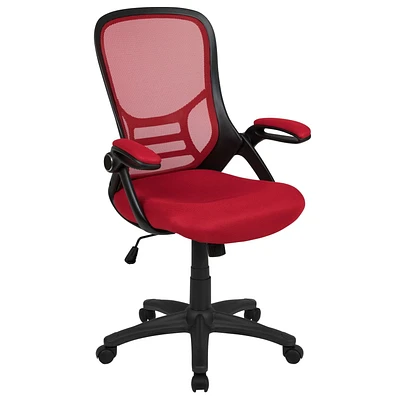 High Back Red Mesh Ergonomic Swivel Office Chair with Black Frame and Flip-up Arms