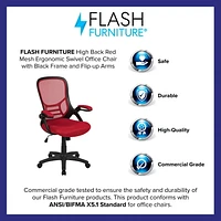 High Back Red Mesh Ergonomic Swivel Office Chair with Black Frame and Flip-up Arms