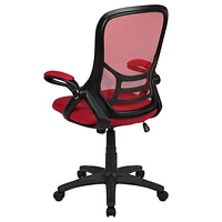 High Back Red Mesh Ergonomic Swivel Office Chair with Black Frame and Flip-up Arms