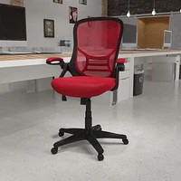 High Back Red Mesh Ergonomic Swivel Office Chair with Black Frame and Flip-up Arms