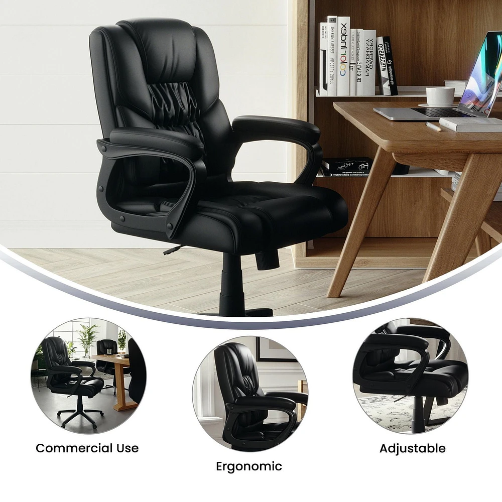 Flash Fundamentals Big & Tall 400 lb. Rated Black LeatherSoft Swivel Office Chair with Padded Arms, BIFMA Certified