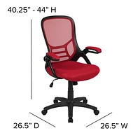 High Back Red Mesh Ergonomic Swivel Office Chair with Black Frame and Flip-up Arms