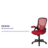 High Back Red Mesh Ergonomic Swivel Office Chair with Black Frame and Flip-up Arms