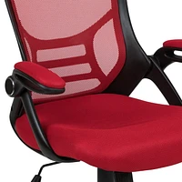 High Back Red Mesh Ergonomic Swivel Office Chair with Black Frame and Flip-up Arms