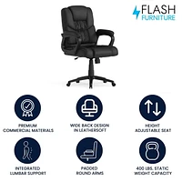 Flash Fundamentals Big & Tall 400 lb. Rated Black LeatherSoft Swivel Office Chair with Padded Arms, BIFMA Certified