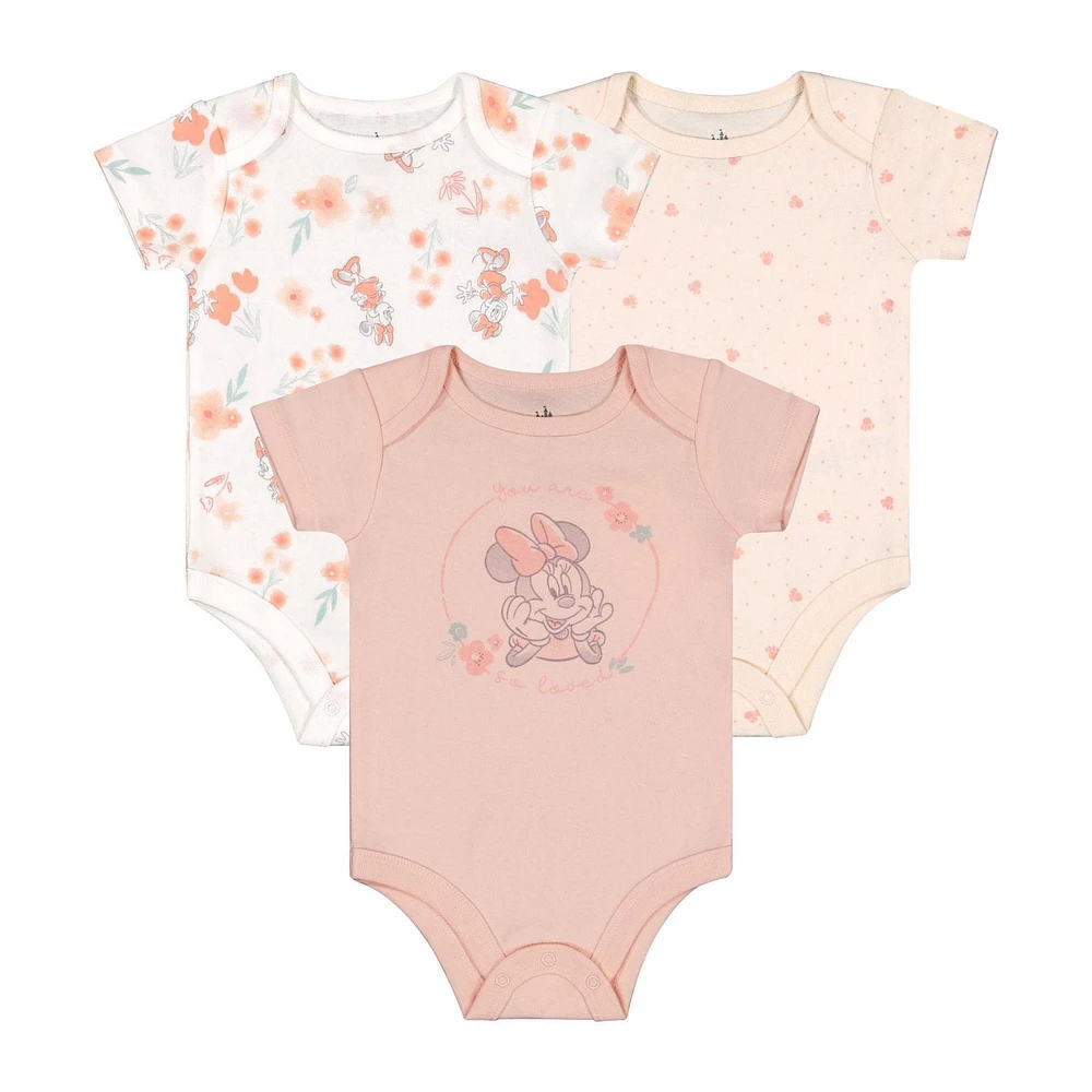 Disney Minnie Mouse ensemble 3mcx de cache-couches en coton biologique pour filles TAILLE: 0M - 6/12M
