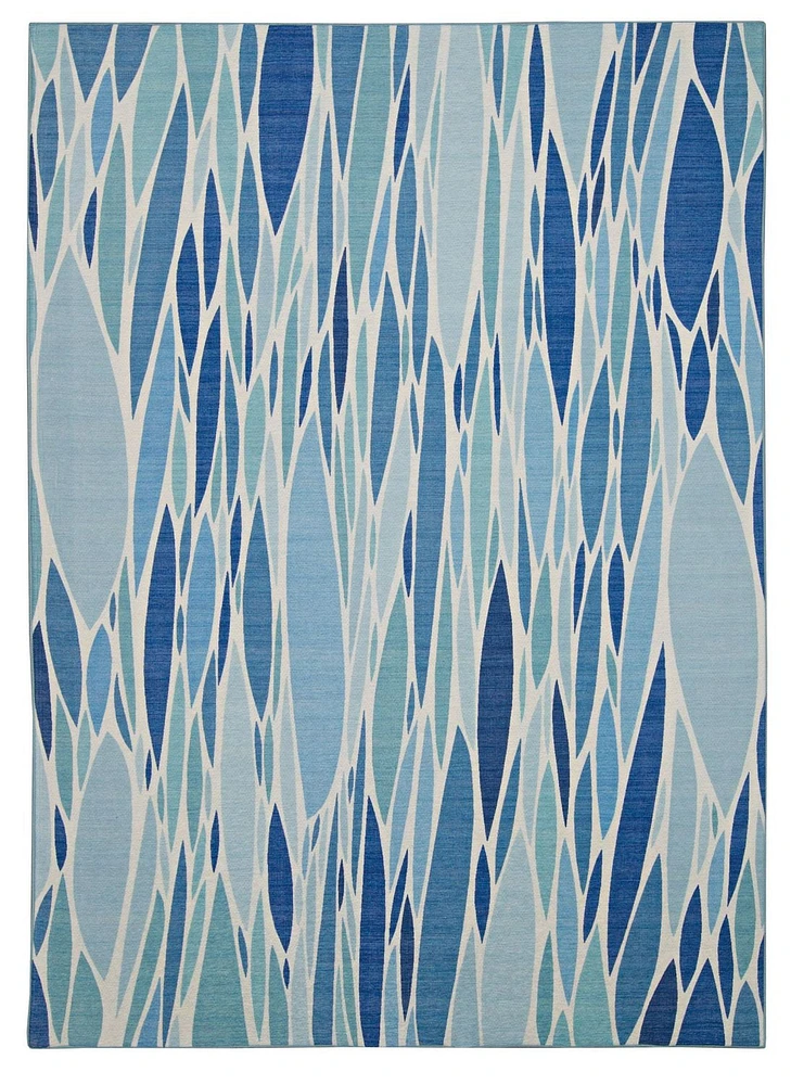 Outdoor Washable Pompano Blue & Ivory 3' x 5' Accent Rug