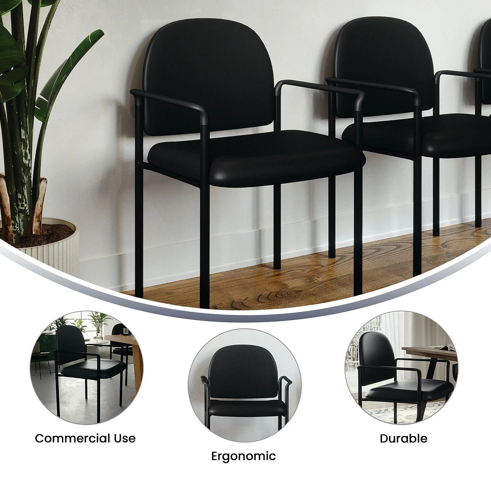 Flash Furniture Comfort Black Vinyl Stackable Steel Side Reception Chair with Arms