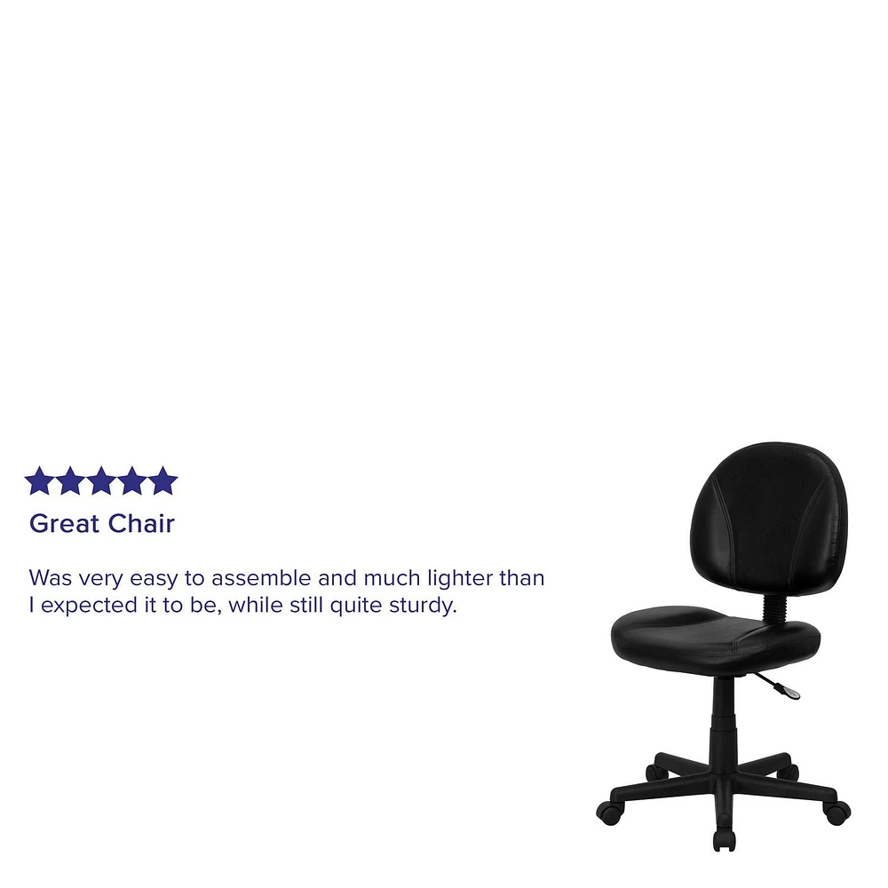 Mid-Back Black Leather Ergonomic Swivel Task Chair