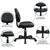 Mid-Back Black Leather Ergonomic Swivel Task Chair