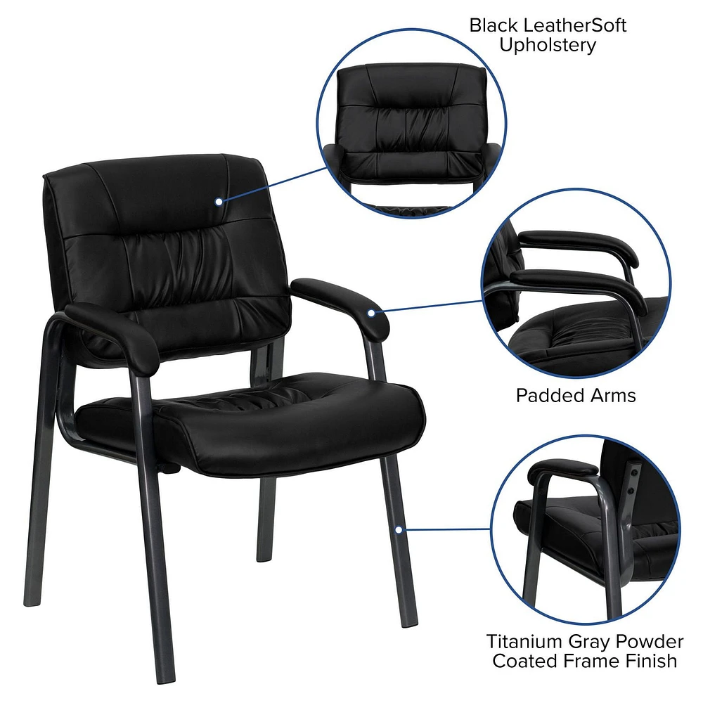 Black Leather Executive Side Reception Chair with Titanium Frame Finish