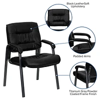 Black Leather Executive Side Reception Chair with Titanium Frame Finish