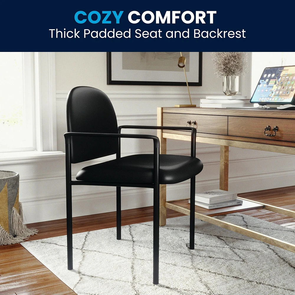 Flash Furniture Comfort Black Vinyl Stackable Steel Side Reception Chair with Arms