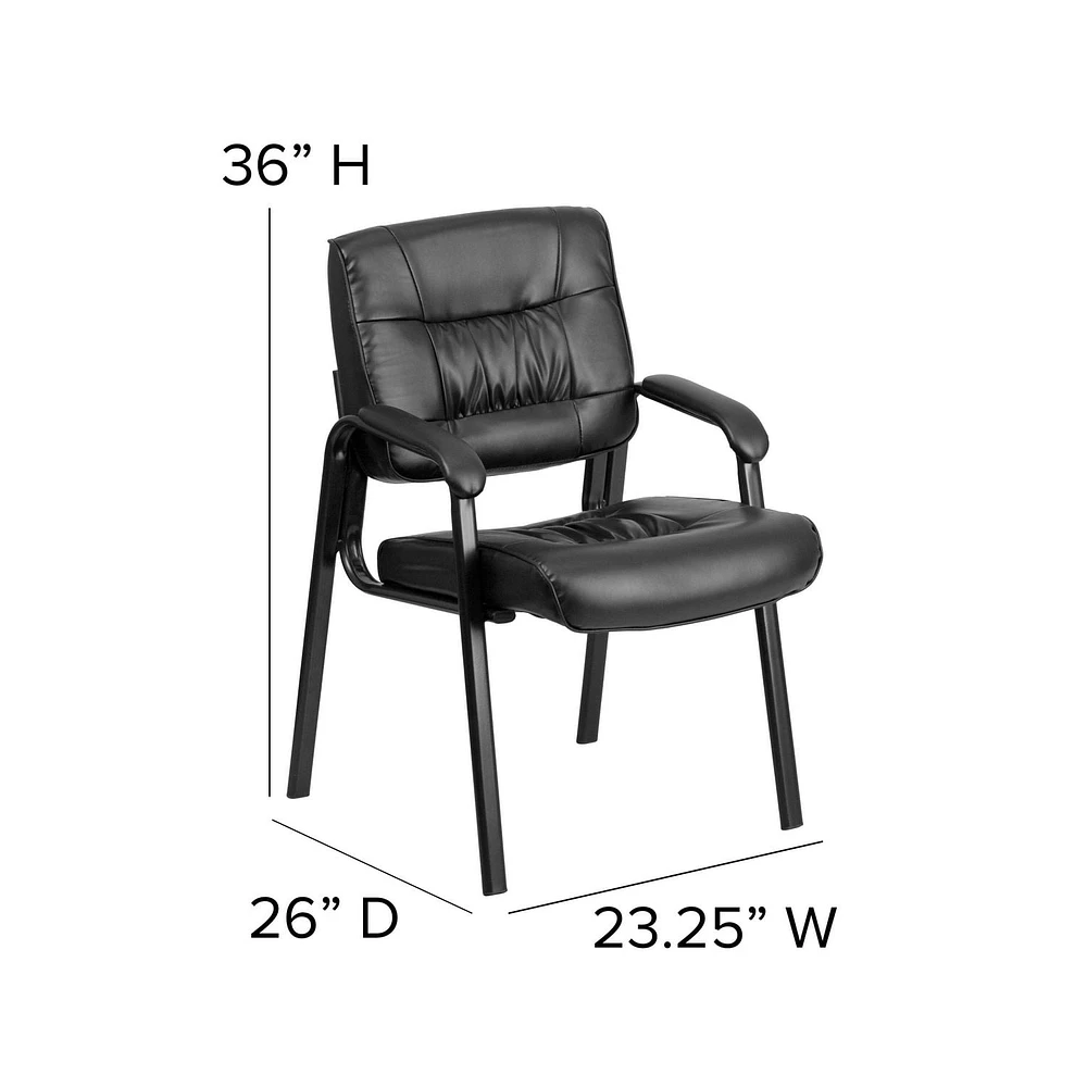 Black Leather Executive Side Reception Chair with Titanium Frame Finish