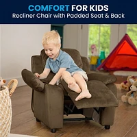 Deluxe Padded Contemporary Microfiber Kids Recliner with Storage Arms