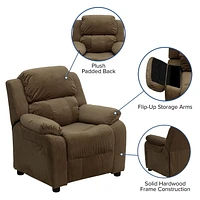 Deluxe Padded Contemporary Microfiber Kids Recliner with Storage Arms