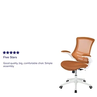 Mid-Back Tan Mesh Swivel Ergonomic Task Office Chair with White Frame and Flip-Up Arms