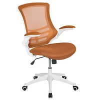 Mid-Back Tan Mesh Swivel Ergonomic Task Office Chair with White Frame and Flip-Up Arms