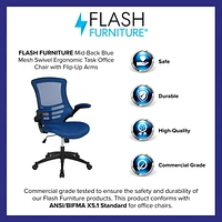 Mid-Back Blue Mesh Swivel Ergonomic Task Office Chair with Flip-Up Arms