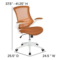 Mid-Back Tan Mesh Swivel Ergonomic Task Office Chair with White Frame and Flip-Up Arms