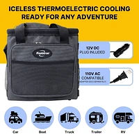 Koolatron Thermoelectric Iceless 12V Cooler Bag, 26 qt (25 L) Portable Mini Fridge, Black/Gray, Can fit up to 34 cans