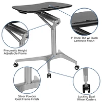 Mobile Sit-Down, Stand-Up Black Computer Ergonomic Desk with 28.25"W Top (Adjustable Range 29" - 41")