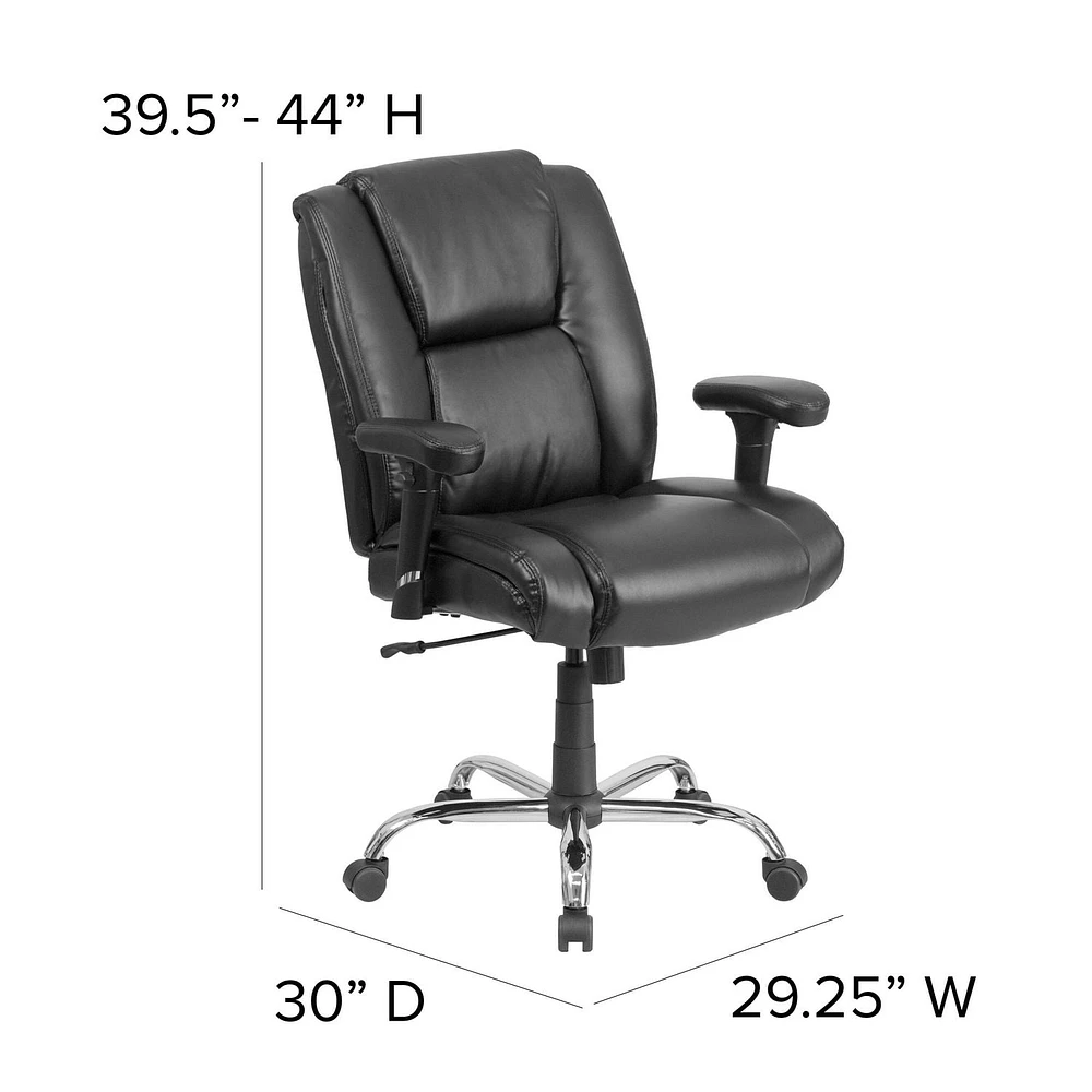 HERCULES Series Big & Tall 400 lb. Rated Black Leather Swivel Task Chair with Adjustable Arms and Chrome Base