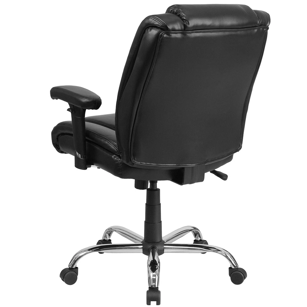 HERCULES Series Big & Tall 400 lb. Rated Black Leather Swivel Task Chair with Adjustable Arms and Chrome Base