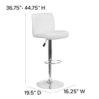 Contemporary White Vinyl Adjustable Height Barstool with Rolled Seat and Chrome Base