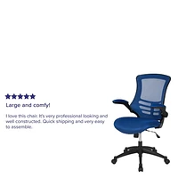 Mid-Back Blue Mesh Swivel Ergonomic Task Office Chair with Flip-Up Arms