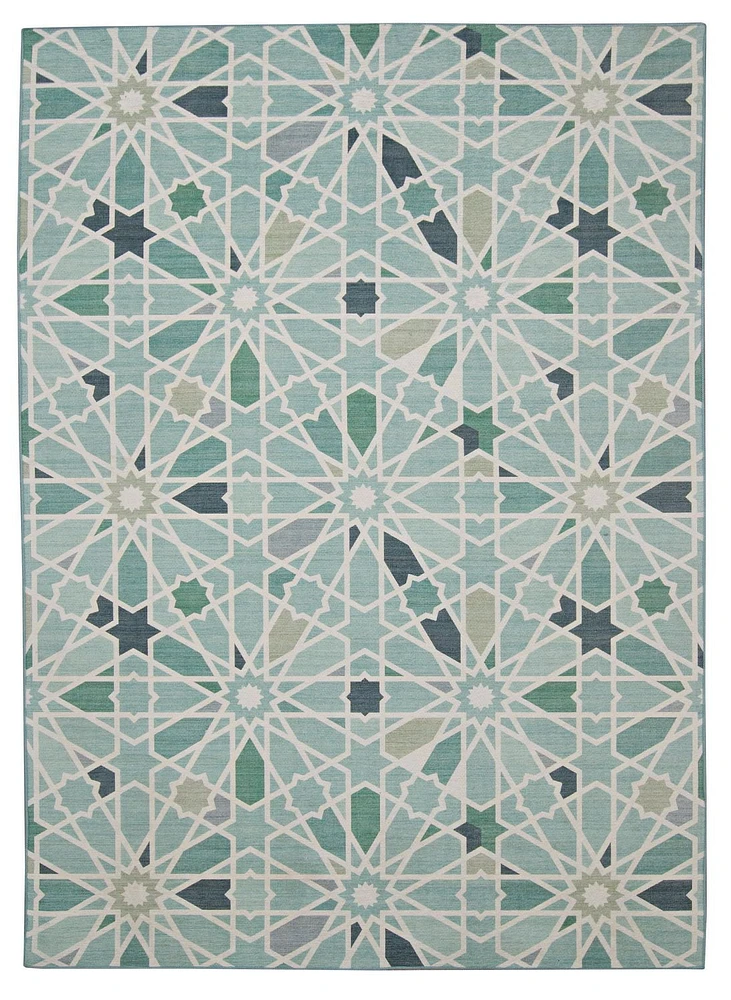 Outdoor Washable Deltona Green & Ivory 5' x 7' Area Rug