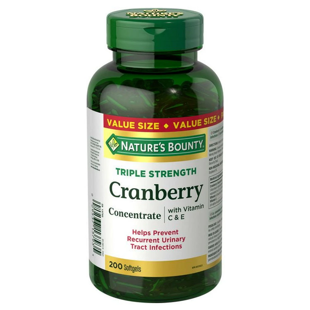 Nature's Bounty Triple Strength Cranberry with Vitamin C & E Value Size