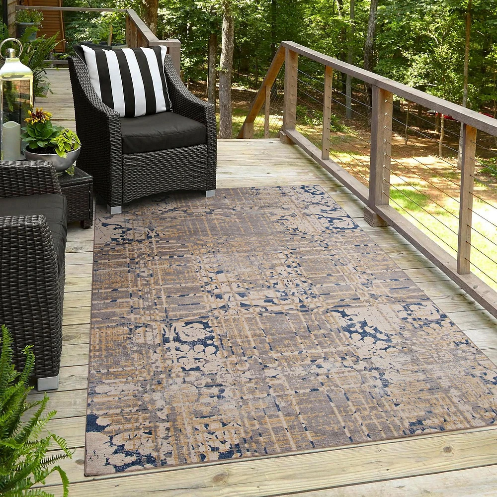 Outdoor Washable Ocala Navy & Sand 5' x 7' Area Rug