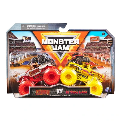 Monster Jam, Official Zombie Vs. El Toro Loco Die-Cast Monster Trucks, 1:64 Scale, Kids Toys for Boys Ages 3 and up