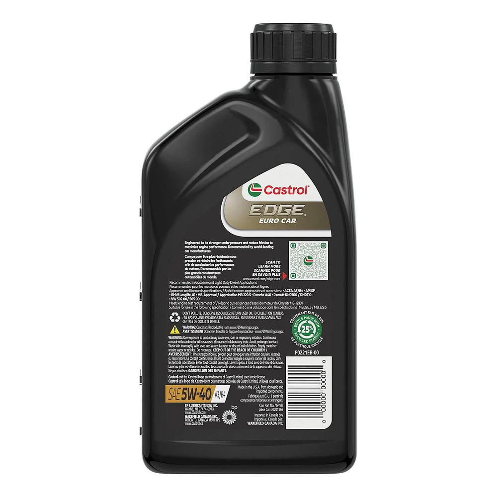 Castrol EDGE 5W40 Full Synthetic 946 mL, A premium fully-synthetic motor oil